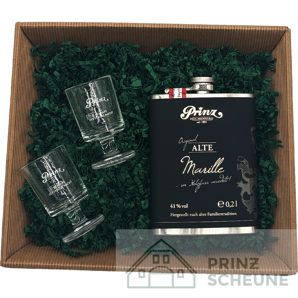[50.91.00.50] Prinz Scheune Geschenk Nr. 16.1 "Alte Marille Flachmann-Box"