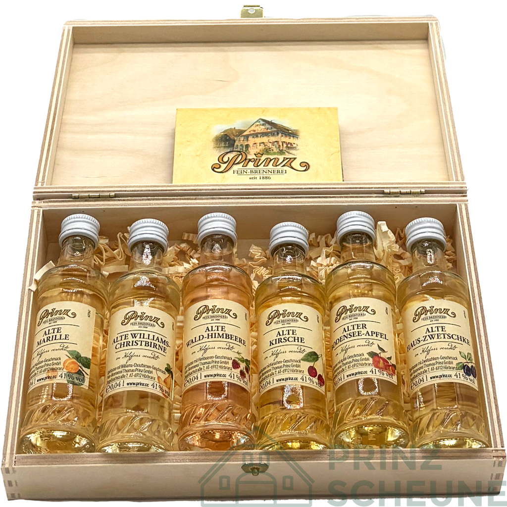 Alte Sorten-Holzschatulle 6 St. 4 cl 